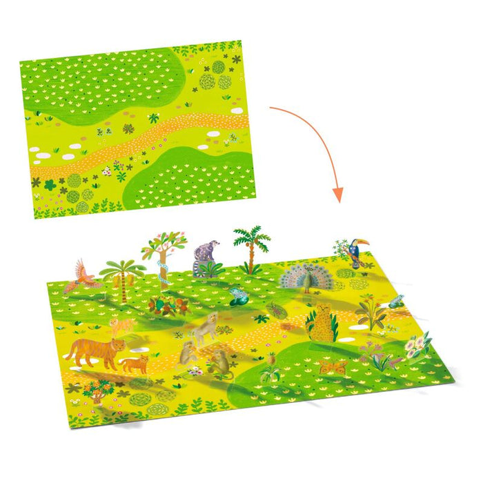Djeco 80 piece 3D Lift-Up Sticker Playset - Jungle Animals