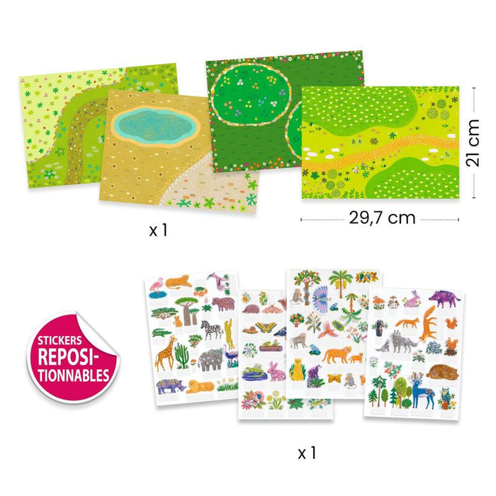 Djeco 80 piece 3D Lift-Up Sticker Playset - Jungle Animals