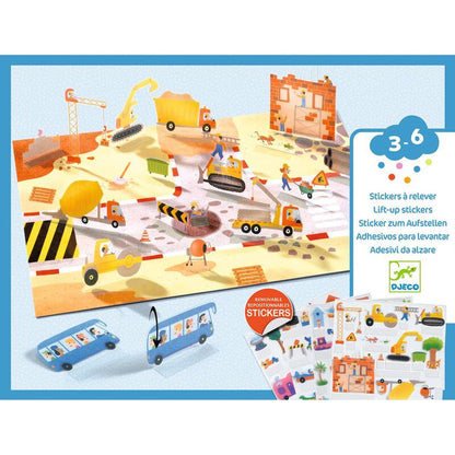 Djeco 80 piece 3D Lift-Up Sticker Playset - Vehicles
