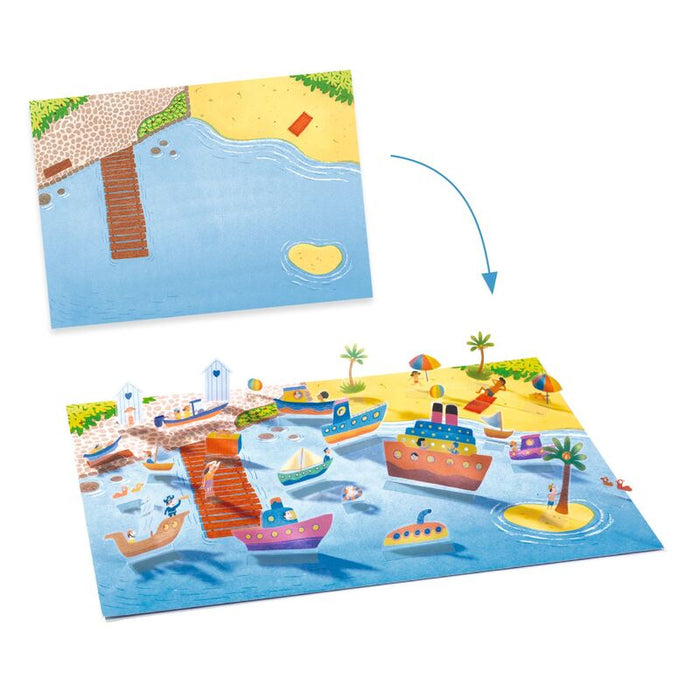 Djeco 80 piece 3D Lift-Up Sticker Playset - Vehicles