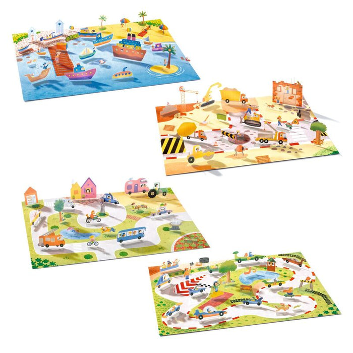 Djeco 80 piece 3D Lift-Up Sticker Playset - Vehicles