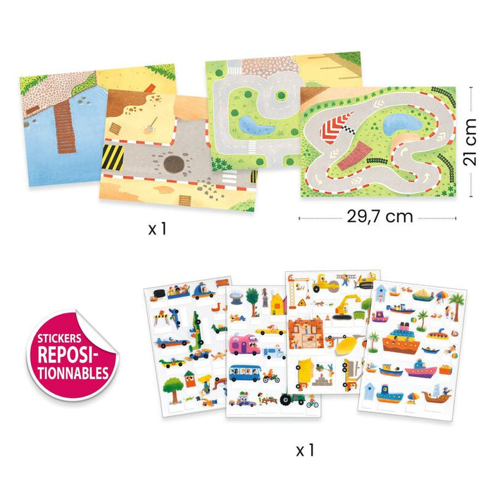 Djeco 80 piece 3D Lift-Up Sticker Playset - Vehicles