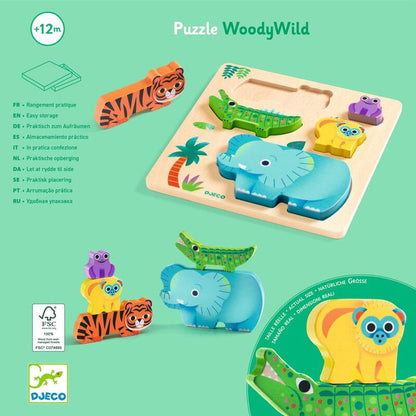 Djeco WoodyWild Wooden Animal Puzzle