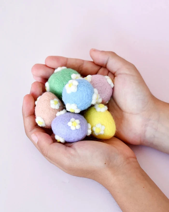 Felt Pastel Eggs with Flowers (Set of 6)