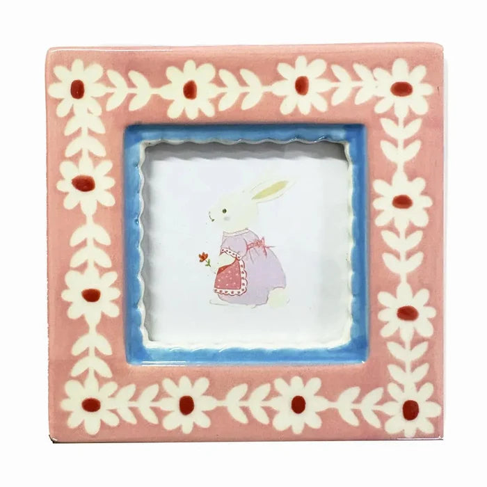 Hand-Painted Ceramic Photo Frame, Pink Flowers