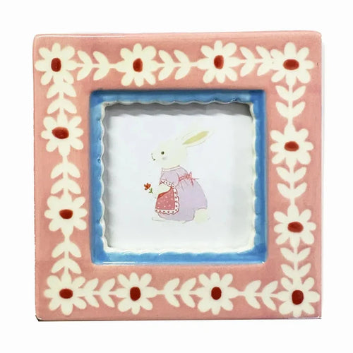 Hand-Painted Ceramic Photo Frame, Pink Flowers