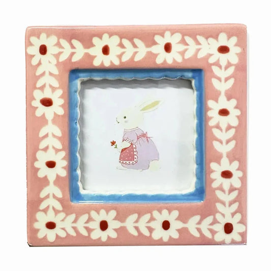 Hand-Painted Ceramic Photo Frame, Pink Flowers