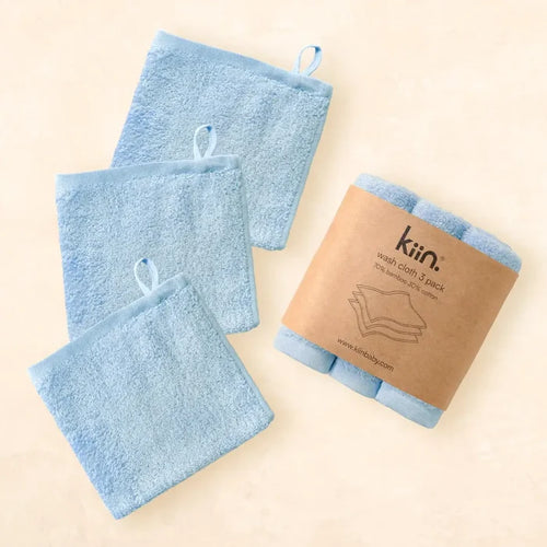 Kiin Bamboo Cotton Wash Cloth 3 Pack - Sky