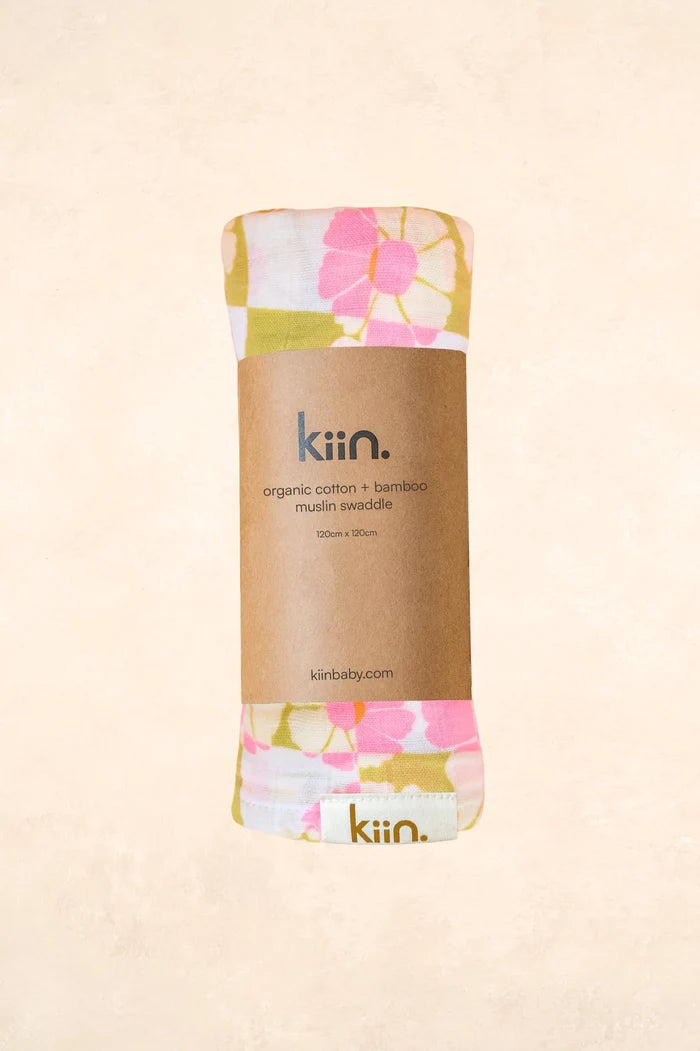 Kiin Organic Bamboo Cotton Muslin Swaddle - Whimsy