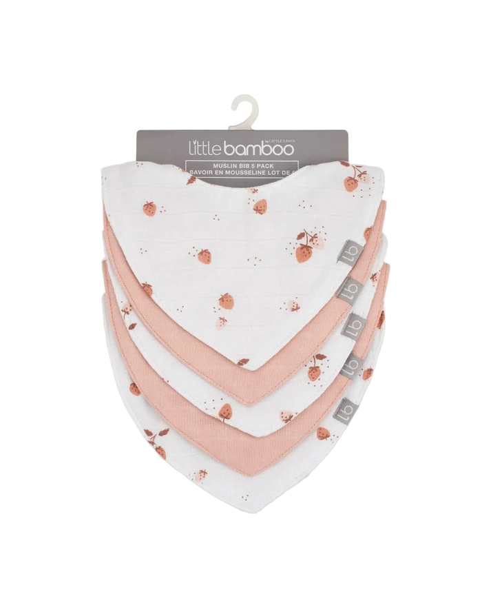 Little Bamboo Baby Muslin Bib 5 Pack - Dusty Rose