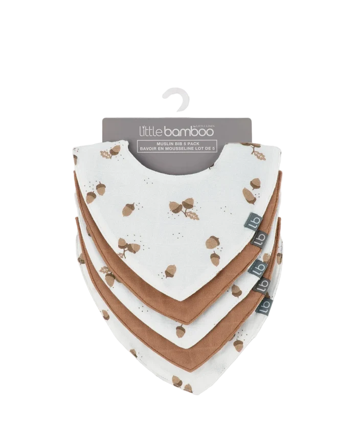 Little Bamboo Baby Muslin Bib 5 Pack - Iced Coffee