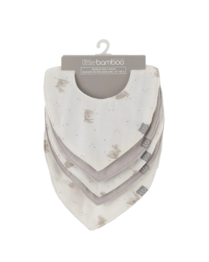 Little Bamboo Baby Muslin Bib 5 Pack - Stone Grey