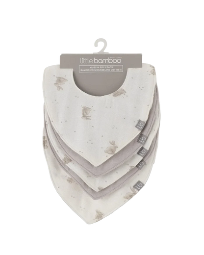Little Bamboo Baby Muslin Bib 5 Pack - Stone Grey