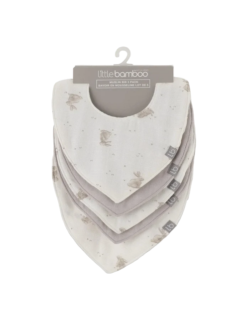 Little Bamboo Baby Muslin Bib 5 Pack - Stone Grey