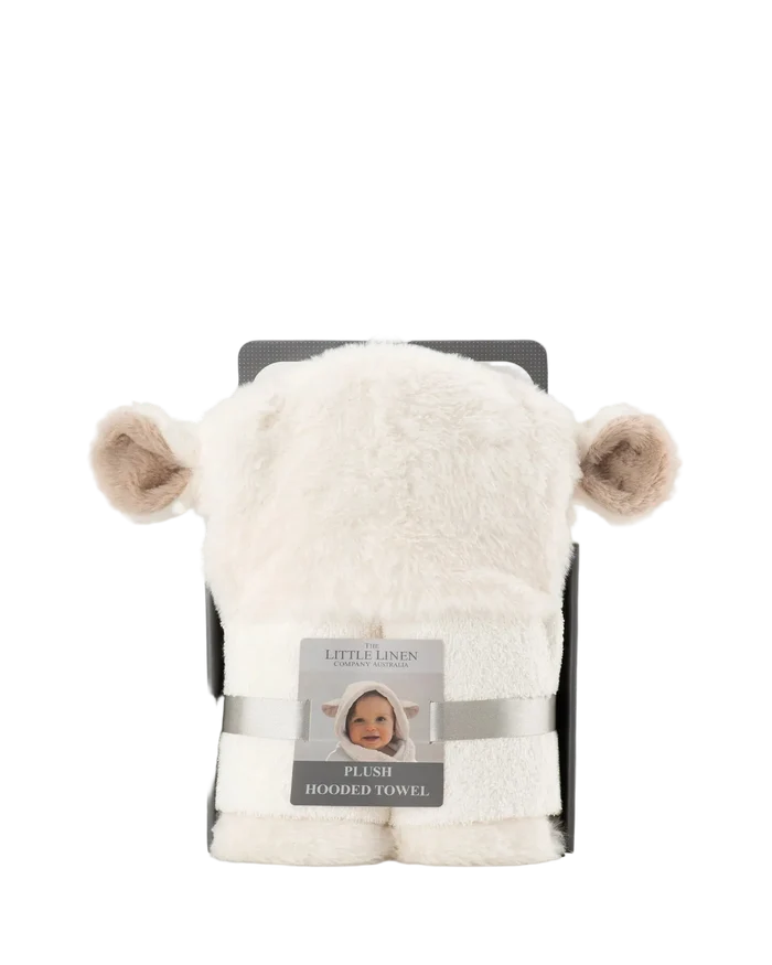 Little Linen Plush Baby Hooded Towel - Farmyard Lamb