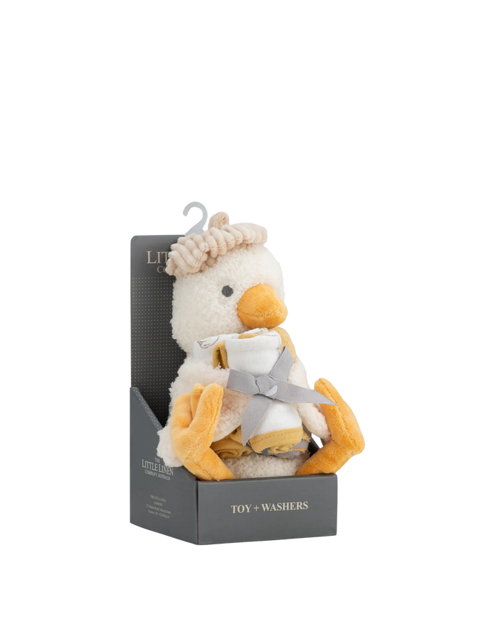 Little Linen Soft Plush Toy & Washer Gift Box - Fuzzy Duck