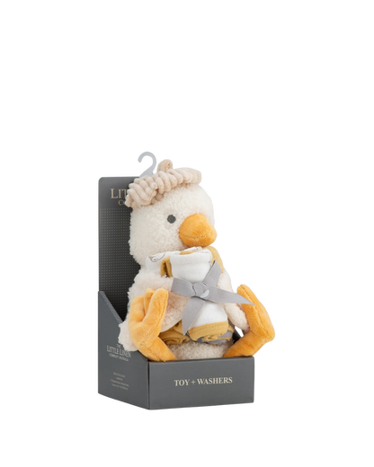 Little Linen Soft Plush Toy & Washer Gift Box - Fuzzy Duck