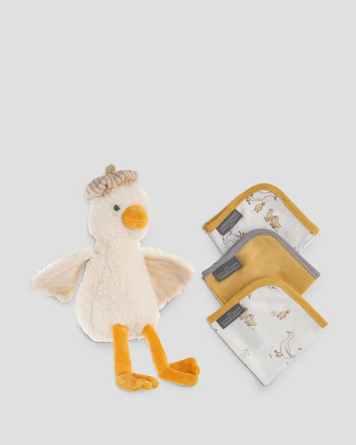 Little Linen Soft Plush Toy & Washer Gift Box - Fuzzy Duck