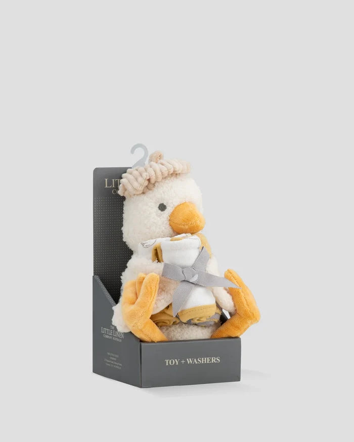 Little Linen Soft Plush Toy & Washer Gift Box - Fuzzy Duck