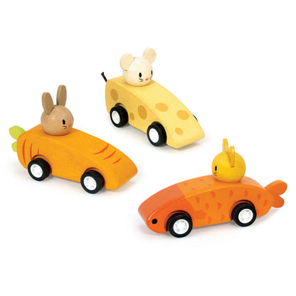 Mentari Wooden Animal Friends Racing Car Set