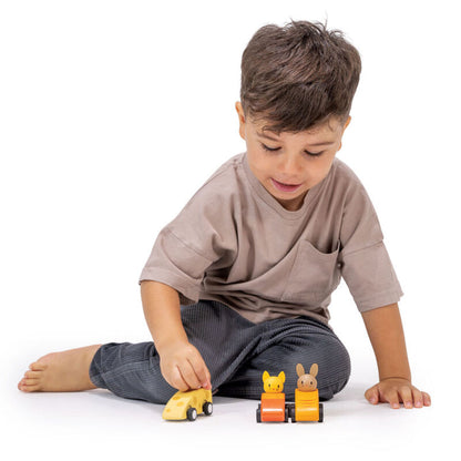 Mentari Wooden Animal Friends Racing Car Set