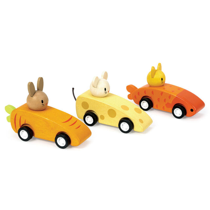 Mentari Wooden Animal Friends Racing Car Set