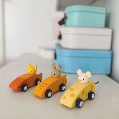 Mentari Wooden Animal Friends Racing Car Set