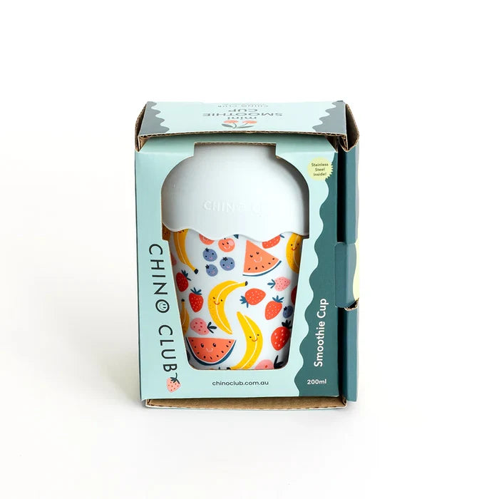 Mini Stainless Steel Smoothie Cup & Straw 200ml - Fruits Blue