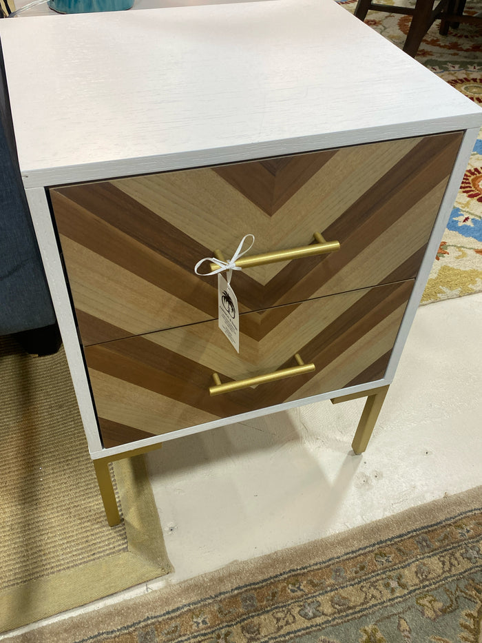 NIGHT STAND 2 DRAWER WOOD FRONT WHITE SURROUND