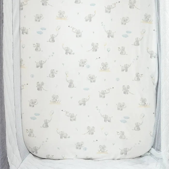 Organic Port-A-Cot Fitted Sheet - Elephant Playtime