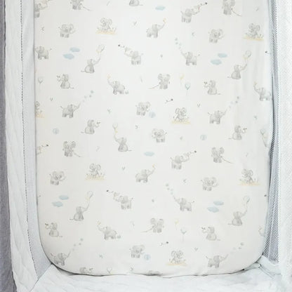 Organic Port-A-Cot Fitted Sheet - Elephant Playtime