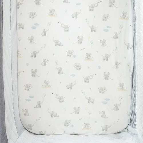 Organic Port-A-Cot Fitted Sheet - Elephant Playtime