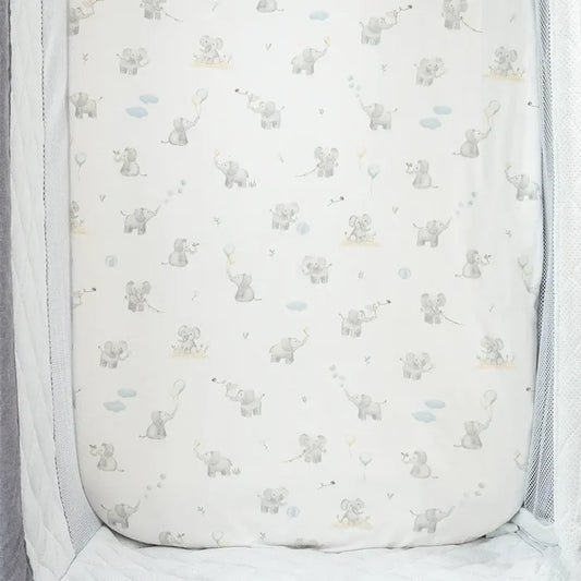 Organic Port-A-Cot Fitted Sheet - Elephant Playtime
