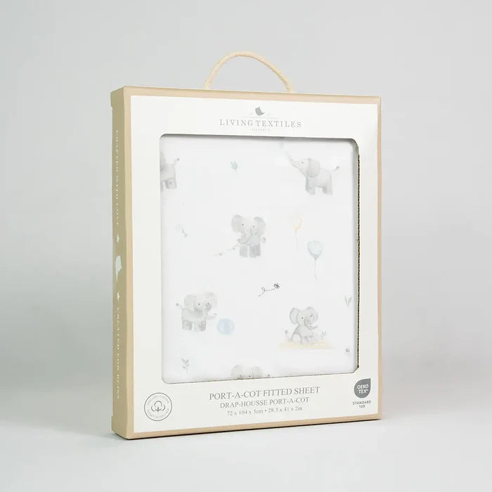 Organic Port-A-Cot Fitted Sheet - Elephant Playtime