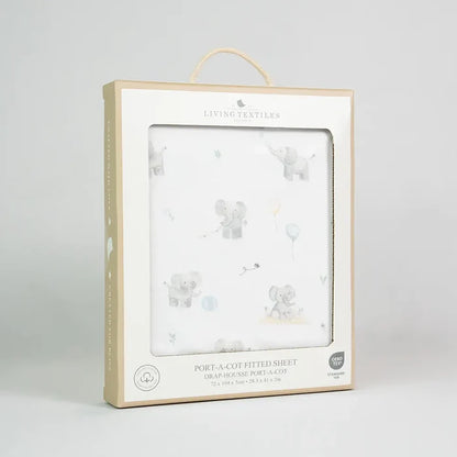 Organic Port-A-Cot Fitted Sheet - Elephant Playtime