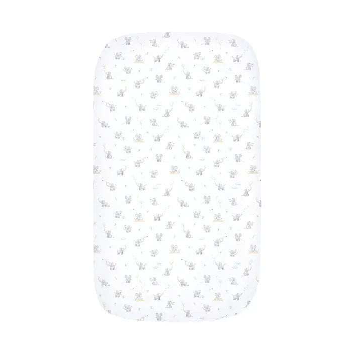 Organic Port-A-Cot Fitted Sheet - Elephant Playtime