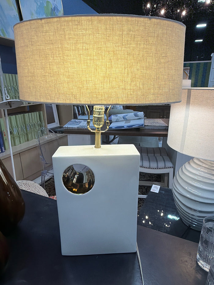 PAIR OF TABLE LAMP WHITE CRACKLE WITH GOLD ACCENTS