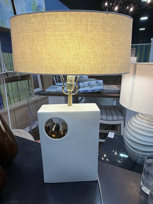 PAIR OF TABLE LAMP WHITE CRACKLE WITH GOLD ACCENTS