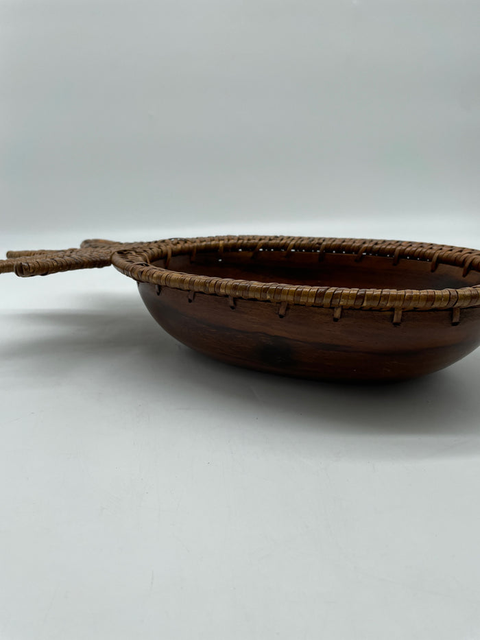 PALECEK WOODEN PINEAPPLE BOWL WITH WICKER TRIM