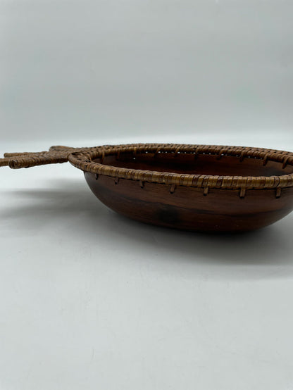 PALECEK WOODEN PINEAPPLE BOWL WITH WICKER TRIM