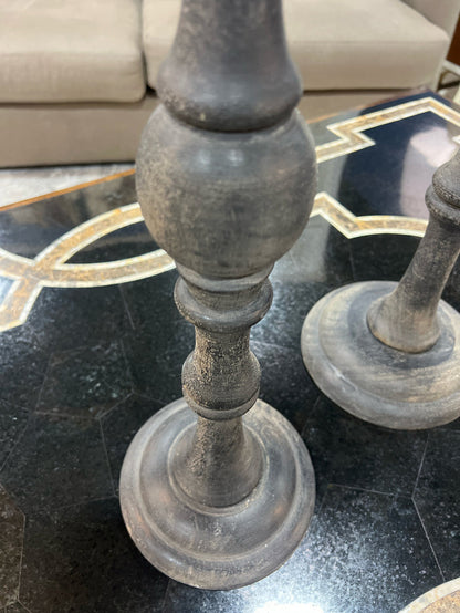 SET OF 2 CANDLE HOLDERS WOOD BLACK