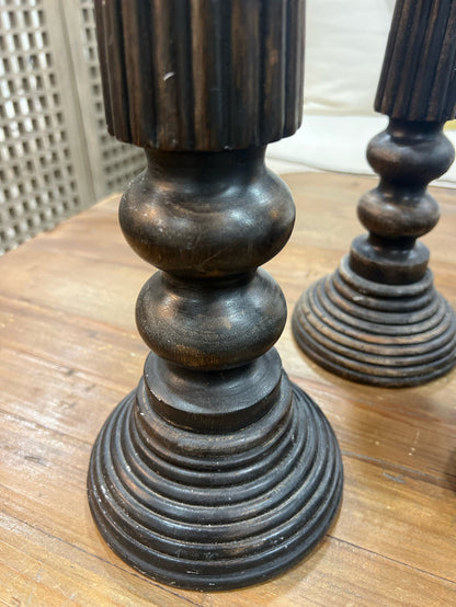 SET OF 3 CANDLE HOLDERS WOOD BLACK