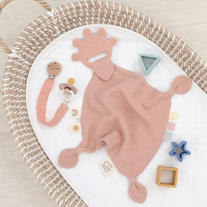 Silicone Muslin Comfort Teether - Rose Pink