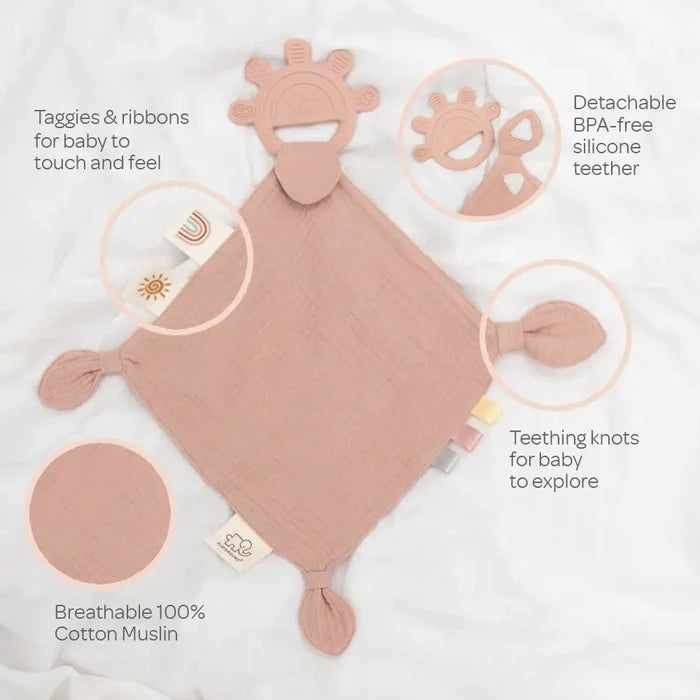 Silicone Muslin Comfort Teether - Rose Pink