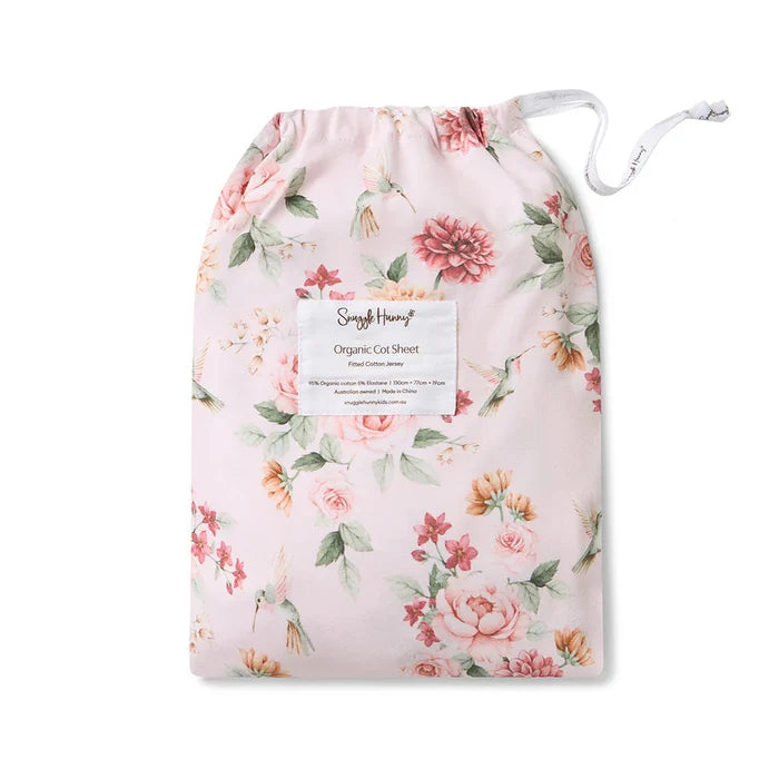 Snuggle Hunny Organic Fitted Jersey Cotton Cot Sheet - Birds & Blooms