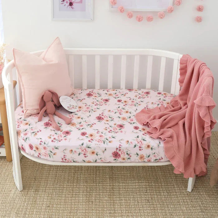 Snuggle Hunny Organic Fitted Jersey Cotton Cot Sheet - Birds & Blooms