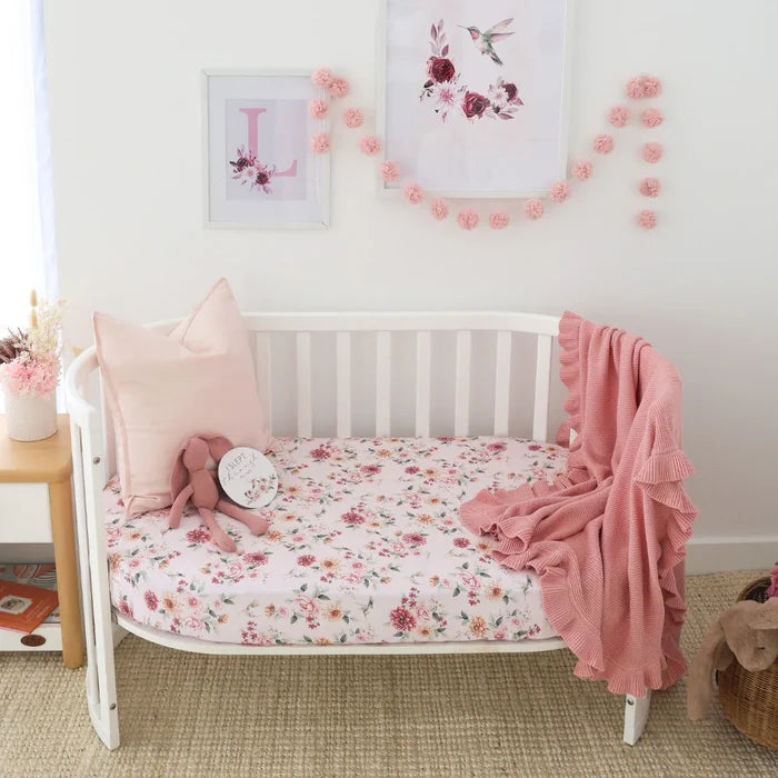 Snuggle Hunny Organic Fitted Jersey Cotton Cot Sheet - Birds & Blooms