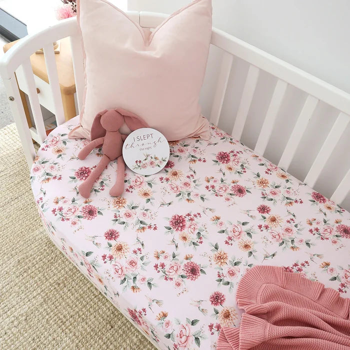 Snuggle Hunny Organic Fitted Jersey Cotton Cot Sheet - Birds & Blooms