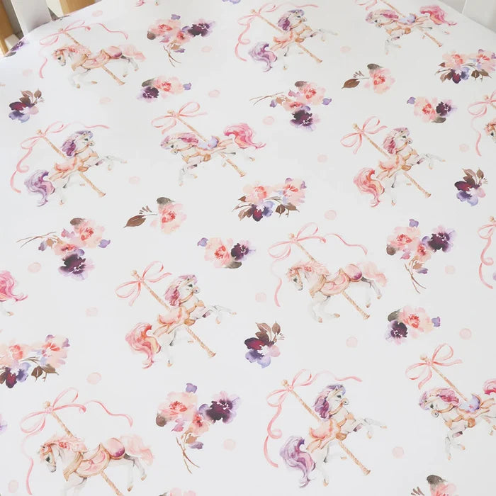 Snuggle Hunny Organic Fitted Jersey Cotton Cot Sheet - Carousel