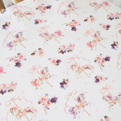 Snuggle Hunny Organic Fitted Jersey Cotton Cot Sheet - Carousel